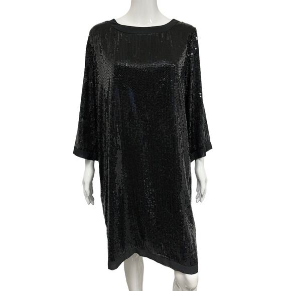 LOVE MOSCHINO Black Sequined Embellished Long Sleeve Knee Length Shift Dress 12 - Picture 1 of 4